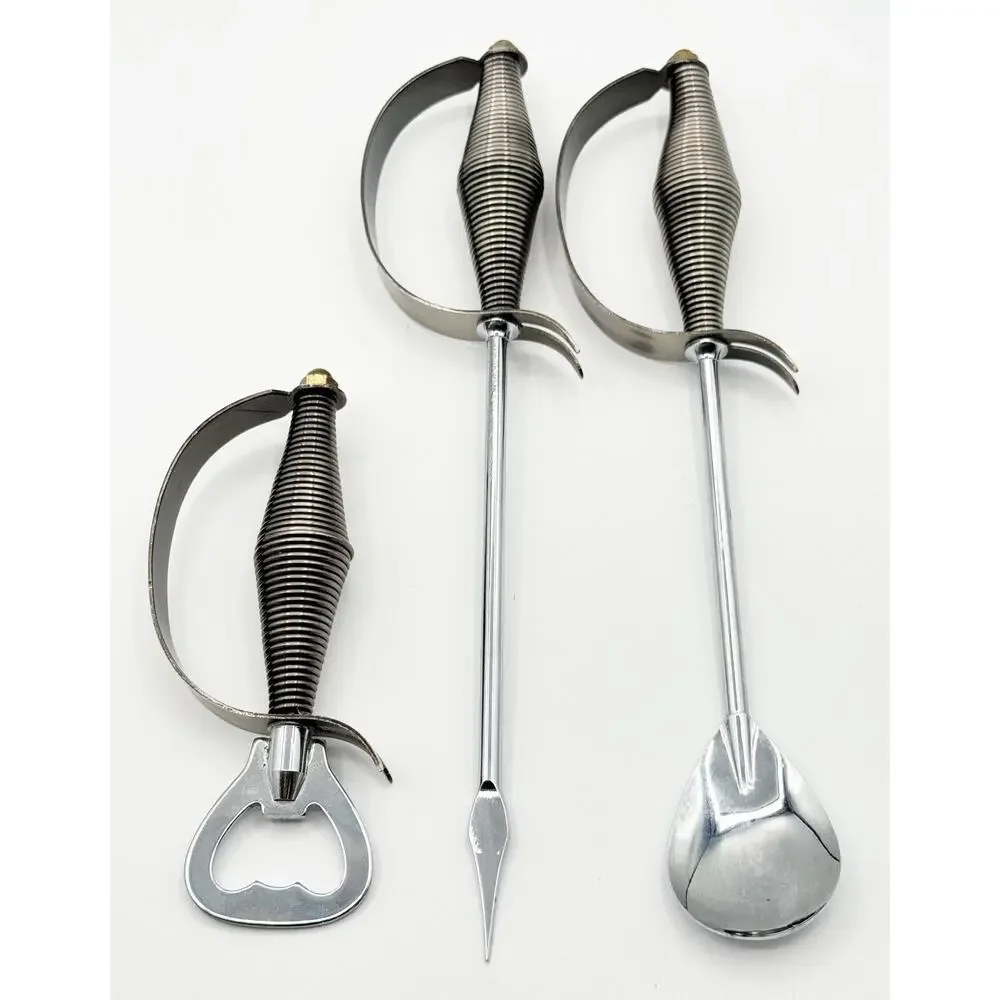 Vtg Royal London Swordsman Bar Tools Set 3 Opener Pick Spoon Japan 1969 Swords